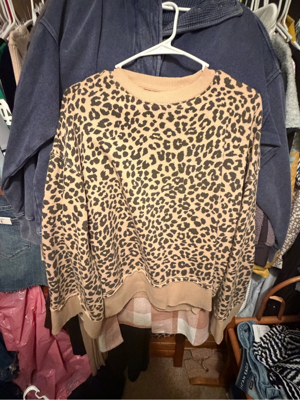 American Eagle Outfitters Leopard Crewneck Sweater - Beige & Black